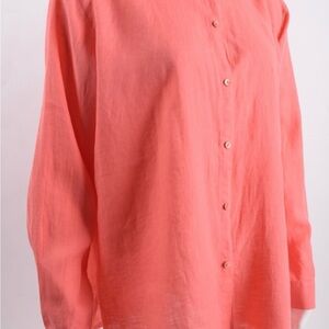 Eileen Fisher Pink Long Sleeve 100% irish linen Button Down Shirt